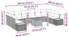 11 db Kerti Kanapé Készlet Párnákkal Bézs Poli Rattan Akácia