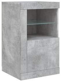 betonszürke tálalószekrény LED-világítással 123 x 37 x 67 cm