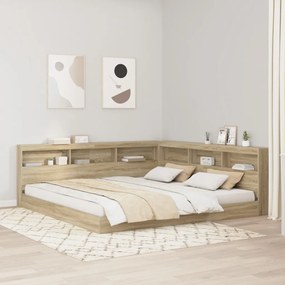 Könyvespolcos Ágy fejtámlával sonoma tölgy 180 x 200 cm Faanyag