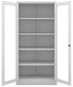 Vitrines fém szekrény üvegezett ajtókkal AMELIA, 900 x 1850 x 400 mm, szürke