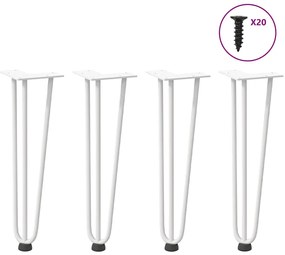 4 db fehér, tömör acél hajtűláb dohányzóasztalhoz 42 cm