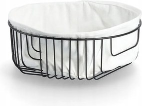 Kenyértartó kosár táskával, fém/pamut, fekete, O 24 x 8 cm