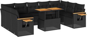 vidaXL 10 részes fekete polyrattan akácfa kerti ülőgarnitúra párnákkal