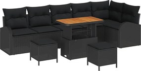 vidaXL Kerti Kanapé Szett párnával 9 pcs Fekete polirattan