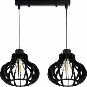 Függő mennyezeti lámpa Fekete túlnyúlás Loft 2x E27 Fa Fekete