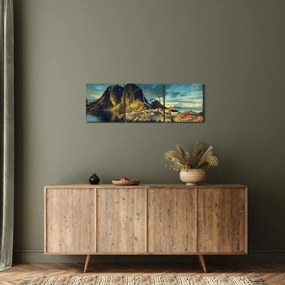 Egy halászati falu képe Norvégiában (órával) (90x30 cm)