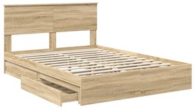 vidaXL Tárolós Ágy fejtámlával Sonoma tölgy 140 x 190 cm Faanyag