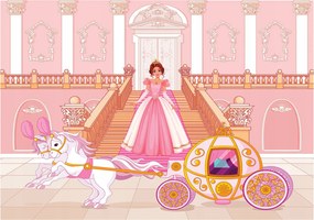 Fotótapéta Hercegnő a palotában rózsaszín hintó fehér lovak 368x280 +ragasztó