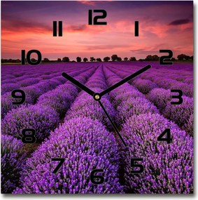 Négyzet alakú csendes üveg falióra Levendula mező 30x30