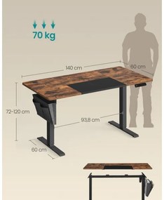 Állítható magasságú SOLEA-X íróasztal barna/fekete