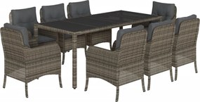 vidaXL 9 részes szürke polyrattan kerti étkezőgarnitúra párnával