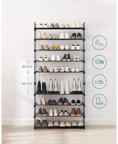 SONGMICS cipőtartó állvány 30 × 94 × 206 cm, fekete színben