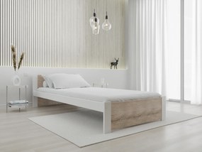 IKAROS ágy 90x200 cm, fehér/sonoma tölgy Ágyrács: Ágyrács nélkül, Matrac: Deluxe 10 cm matrac
