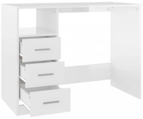 magasfényű fehér szerelt fa íróasztal fiókokkal 102x50x76 cm