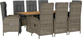 vidaXL 9 részes szürke polyrattan kerti étkezőgarnitúra párnával
