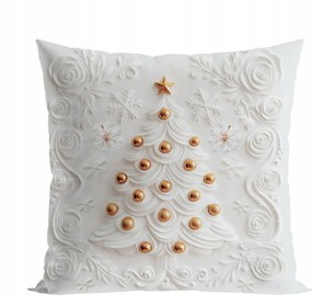 Karácsonyfa 3D Hatású Karácsonyi Párnahuzat Velvet 40x40cm fehér-arany
