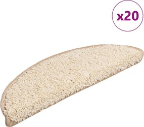 vidaXL 20 db krémszínű, félkör alakú lépcsőszőnyeg 56 x 17 x 3 cm