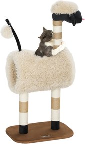 PawHut 98 cm-es Macska Fa Kaparóoszlop Alagúttal, Játék Golyyóval, Juh Mintázatú Macska Kaparófa, 5 kg-ig | Aosom