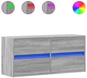 szürke sonoma színű fali TV-szekrény LED-del 100x31x45 cm
