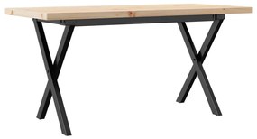 tömör fenyőfa és öntöttvas X-vázú dohányzóasztal 100x50x45,5 cm