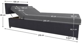 Kárpitozott heverő állítható fekvőpozícióval és tárolóval DALLAS 108x205 cm szürke/antracit