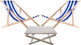 2X Kerti Napozóágy Fából Woodok Kék Csíkok Dohányzóasztal