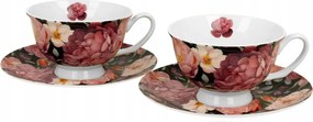 Elegáns Spring Rose Black csésze szett