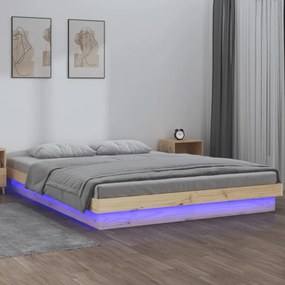 kétszemélyes tömör fa LED-es ágykeret 135 x 190 cm