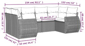 6 részes bézs polyrattan kerti ülőgarnitúra párnával