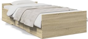 vidaXL sonoma tölgy színű szerelt fa ágykeret fiókokkal 75x 190 cm