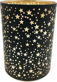 Led Lampion Fekete-arany Csillagokkal 12 CM Elemes 3XAA R6 Ø 9 CM