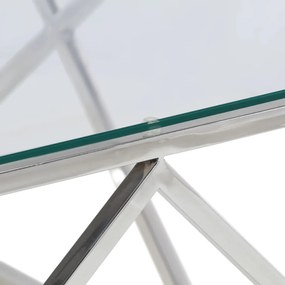 ezüstszínű rozsdamentes acél és edzett üveg dohányzóasztal