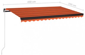 narancssárga és barna kézzel kihúzható napellenző 450 x 350 cm