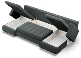 Tokio U alakú sarokkanapé, 3 ágyneműtartóval, bársony, univerzális oldal, szürke