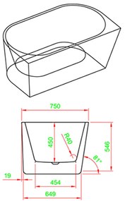 Still szabadon álló fürdőkád 160x75x58 cm