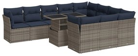 11 részes szürke polyrattan akácfa kerti ülőgarnitúra párnákkal