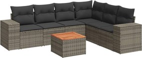 vidaXL 7 részes szürke polyrattan kerti ülőgarnitúra párnákkal
