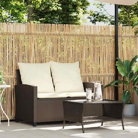 2 személyes barna polyrattan kerti kanapé asztallal&amp;párnával