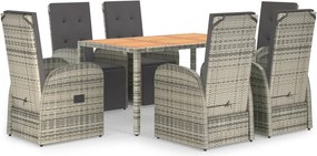 vidaXL 7 részes szürke polyrattan kerti étkezőgarnitúra párnával