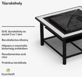 Blumfeldt Merano Avanzato 3 az 1-ben, tűzrakóhely grill funkcióval, asztalként is használható, 87 x 87 cm