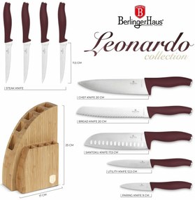 BerlingerHaus Leonardo késkészlet bambuszállv ánnyal, 10 db