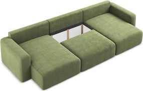 Zöld zsenília kinyitható-tárolóhelyes (U alakú) sarokkanapé Kona – Makamii