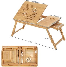 Bambusz laptopasztal, állítható magasságú összecsukható laptoptartó