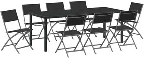 vidaXL Kert étkező szett 9 pcs Fekete Porszórt acél
