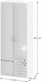 szekrény, 2 -ajtós, fehér extra magasfényű, GWEN 70425