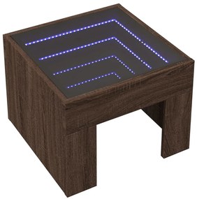 Barna tölgy végtelen hatású LED-es dohányzóasztal 40x40x30 cm