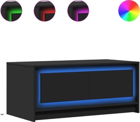vidaXL fekete szerelt fa dohányzóasztal LED-világítással