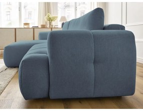 Kék kinyitható-tárolóhelyes sarokkanapé (bal oldali-heverő résszel) Fuji – Bobochic Paris