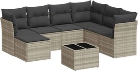 vidaXL 8 részes világosszürke polyrattan kerti ülőgarnitúra párnával