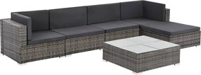 6-részes szürke polyrattan kerti bútorszett párnákkal